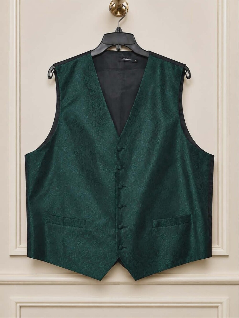 HISDERN Men’s Green Paisley Tuxedo Vest Waistcoat 3XL Formal Dress Suit Vest EUC